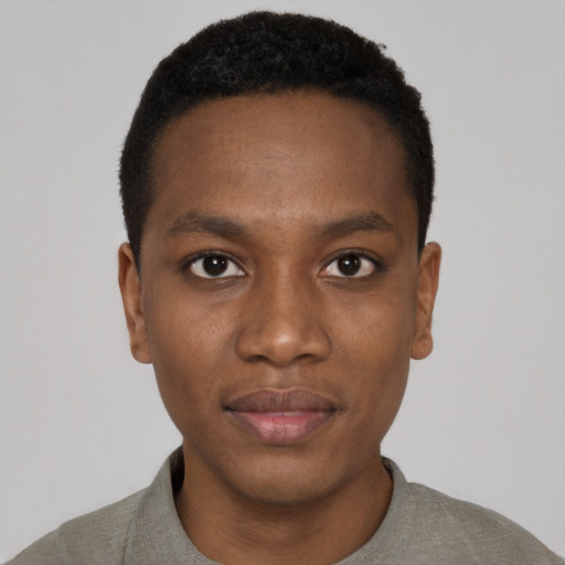 Neutral black young-adult male with short  brown hair and brown eyes