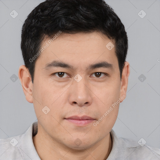 Neutral asian young-adult male with short  brown hair and brown eyes