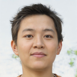 Neutral asian young-adult male with short  brown hair and brown eyes