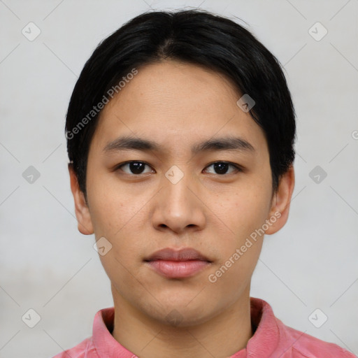 Neutral asian young-adult male with short  black hair and brown eyes