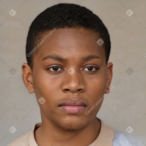 Neutral black young-adult male with short  brown hair and brown eyes