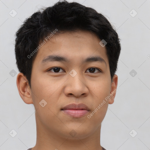 Neutral latino young-adult male with short  brown hair and brown eyes