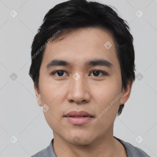 Neutral asian young-adult male with short  black hair and brown eyes