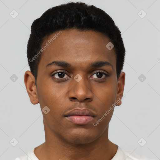 Neutral black young-adult male with short  brown hair and brown eyes