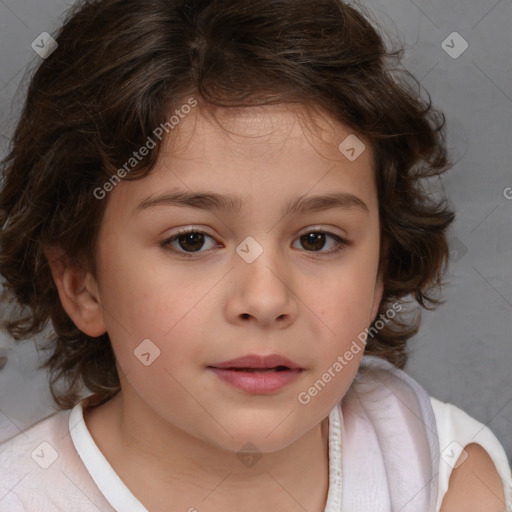 Neutral white child female with medium  brown hair and brown eyes