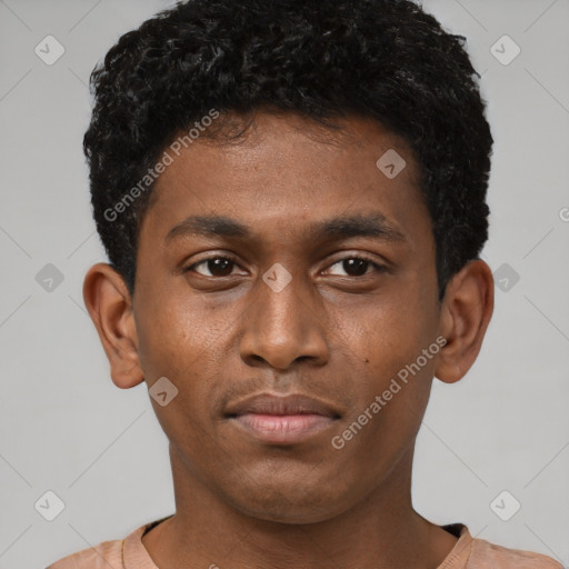 Neutral latino young-adult male with short  brown hair and brown eyes