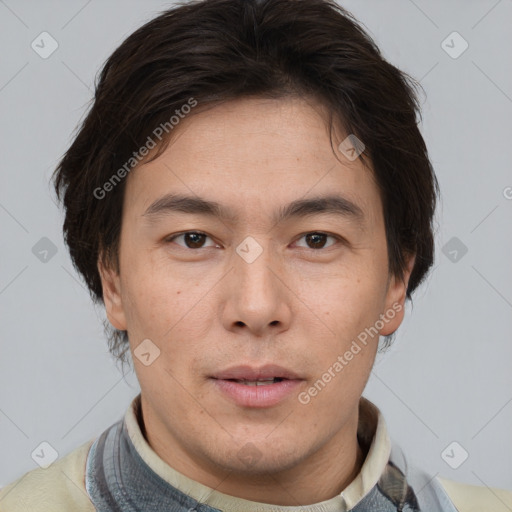 Neutral asian young-adult male with short  brown hair and brown eyes