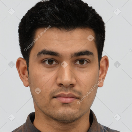 Neutral asian young-adult male with short  black hair and brown eyes