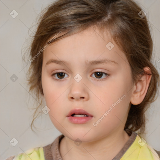 Neutral white child female with medium  brown hair and brown eyes