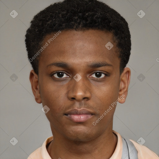 Neutral black young-adult male with short  brown hair and brown eyes