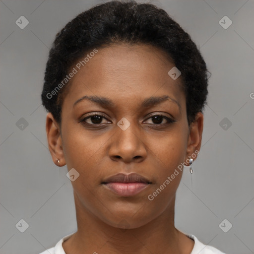 Neutral black young-adult female with short  brown hair and brown eyes