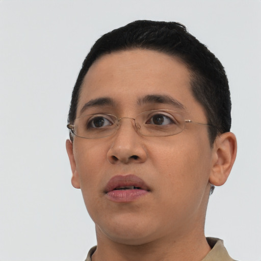 Neutral latino young-adult female with short  black hair and brown eyes