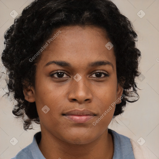 Neutral black young-adult female with short  brown hair and brown eyes