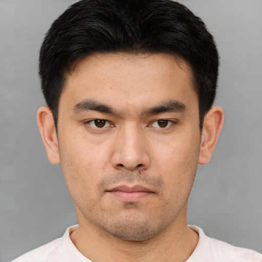 Neutral asian young-adult male with short  brown hair and brown eyes
