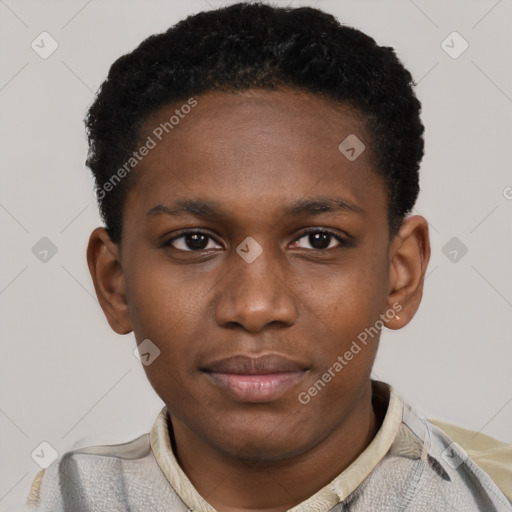 Neutral black young-adult male with short  brown hair and brown eyes