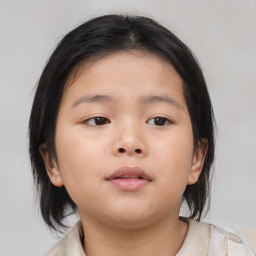 Neutral asian child female with medium  brown hair and brown eyes