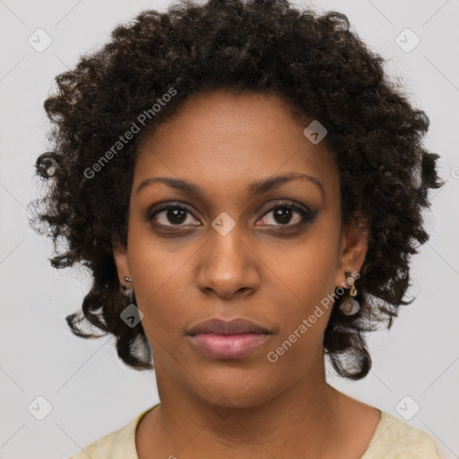 Neutral black young-adult female with short  brown hair and brown eyes