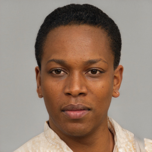 Neutral latino young-adult female with short  black hair and brown eyes