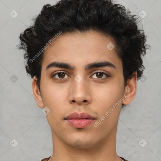 Neutral latino young-adult male with short  brown hair and brown eyes