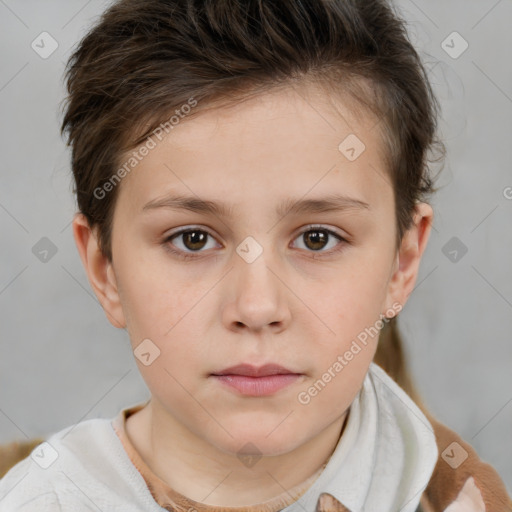 Neutral white child female with short  brown hair and brown eyes