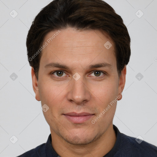 Neutral white adult male with short  brown hair and brown eyes