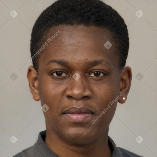 Neutral black young-adult male with short  brown hair and brown eyes