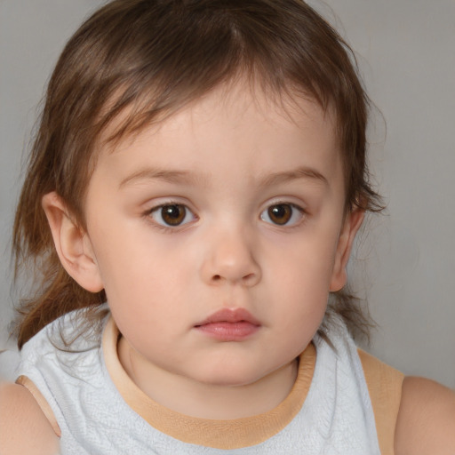 Neutral white child female with medium  brown hair and brown eyes