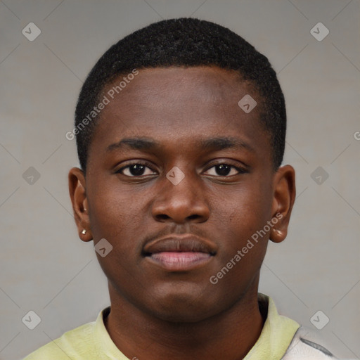 Neutral black young-adult male with short  brown hair and brown eyes