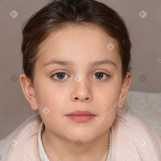 Neutral white child female with medium  brown hair and brown eyes