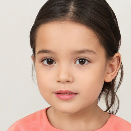 Neutral white child female with medium  brown hair and brown eyes