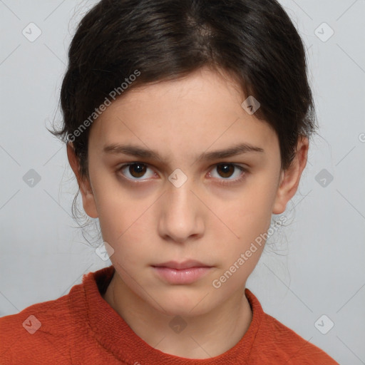 Neutral white young-adult female with short  brown hair and brown eyes