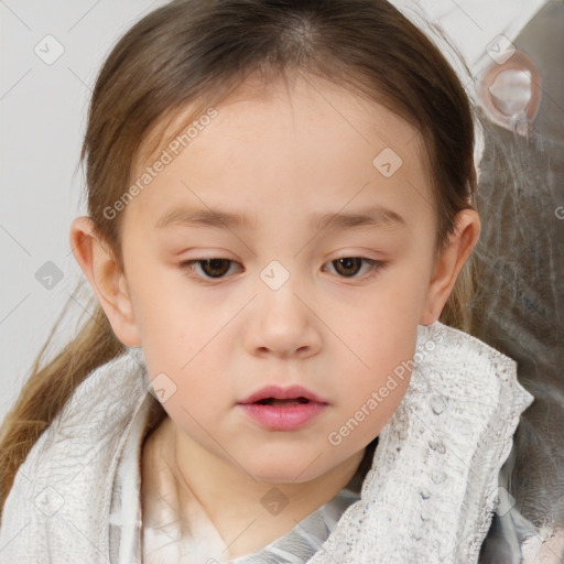 Neutral white child female with medium  brown hair and brown eyes