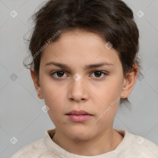 Neutral white child female with short  brown hair and brown eyes