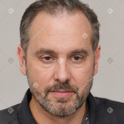 Neutral white adult male with short  brown hair and brown eyes