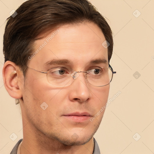 Neutral white adult male with short  brown hair and brown eyes