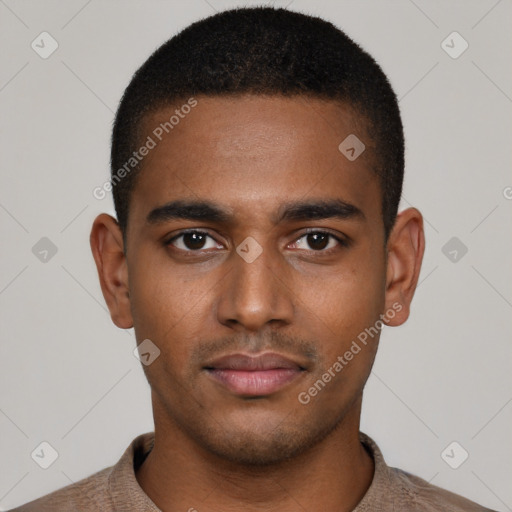 Neutral black young-adult male with short  brown hair and brown eyes