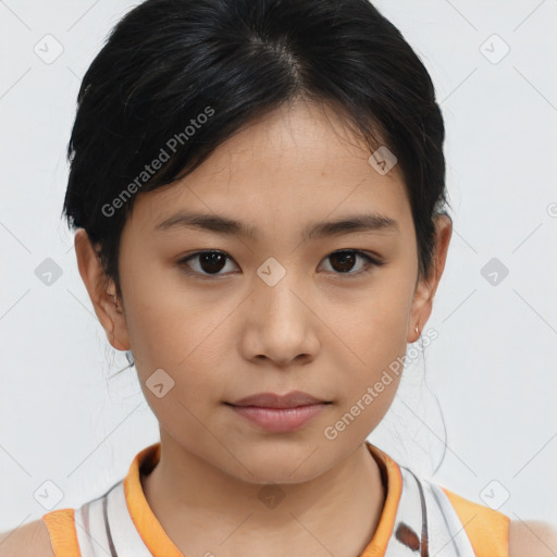 Neutral asian young-adult female with medium  brown hair and brown eyes