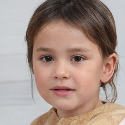 Neutral white child female with medium  brown hair and brown eyes