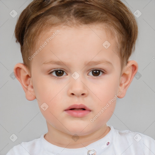 Neutral white child female with short  brown hair and brown eyes