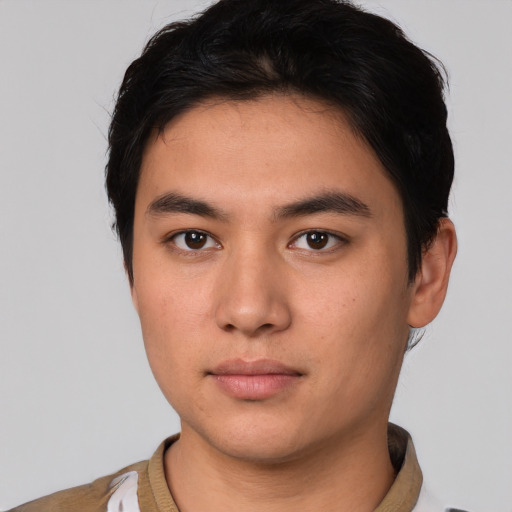 Neutral white young-adult male with short  black hair and brown eyes