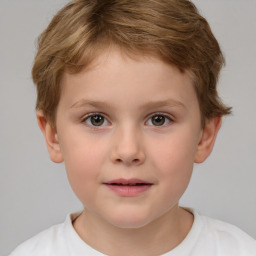 Joyful white child male with short  brown hair and brown eyes