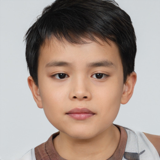 Neutral asian child male with short  brown hair and brown eyes