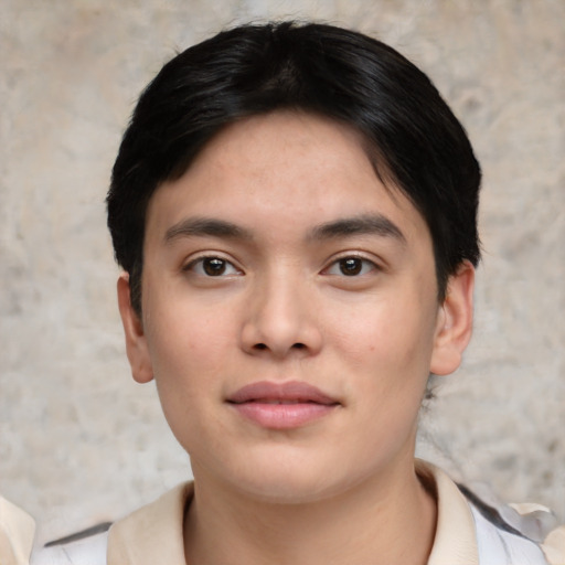 Neutral asian young-adult female with short  black hair and brown eyes