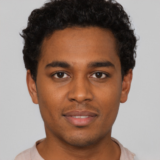 Neutral black young-adult male with short  brown hair and brown eyes
