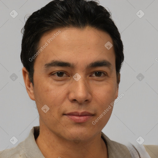 Neutral asian young-adult male with short  brown hair and brown eyes