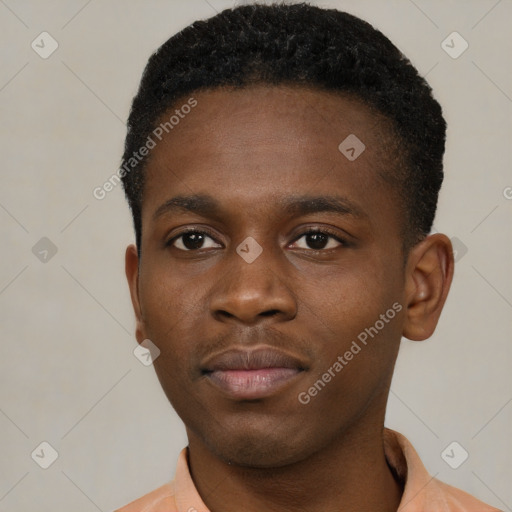 Neutral black young-adult male with short  brown hair and brown eyes