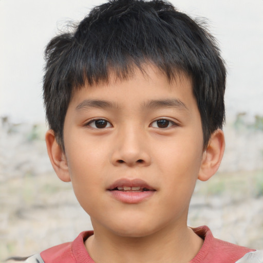 Neutral asian child male with short  brown hair and brown eyes
