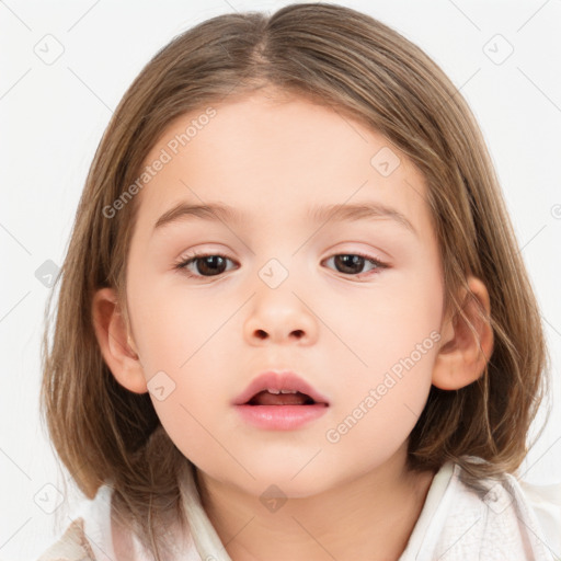 Neutral white child female with medium  brown hair and grey eyes