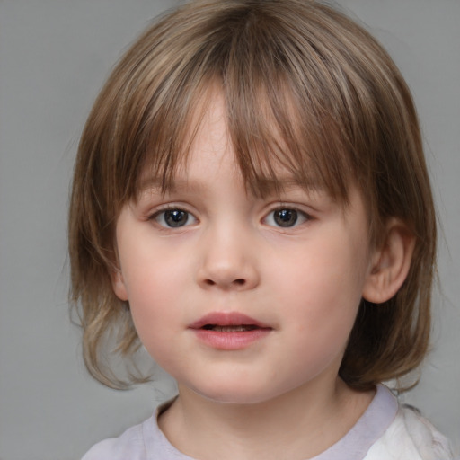 Neutral white child female with medium  brown hair and brown eyes