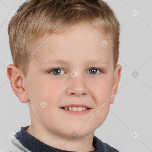 Joyful white child male with short  brown hair and brown eyes